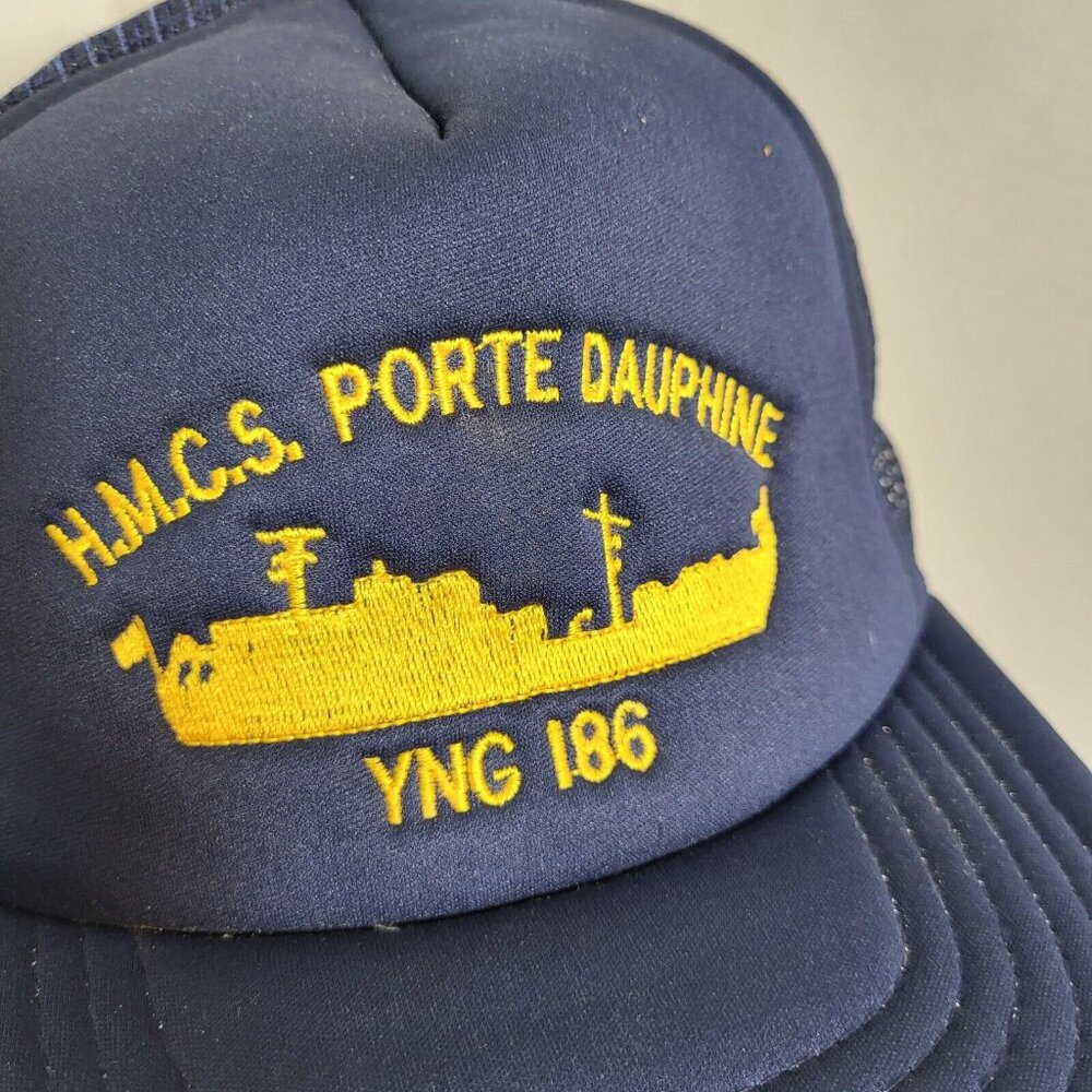 HMCS PORTE DAUPHINE YNG 186 Hat Snapback Vintage 80s Cap Trucker Canadian